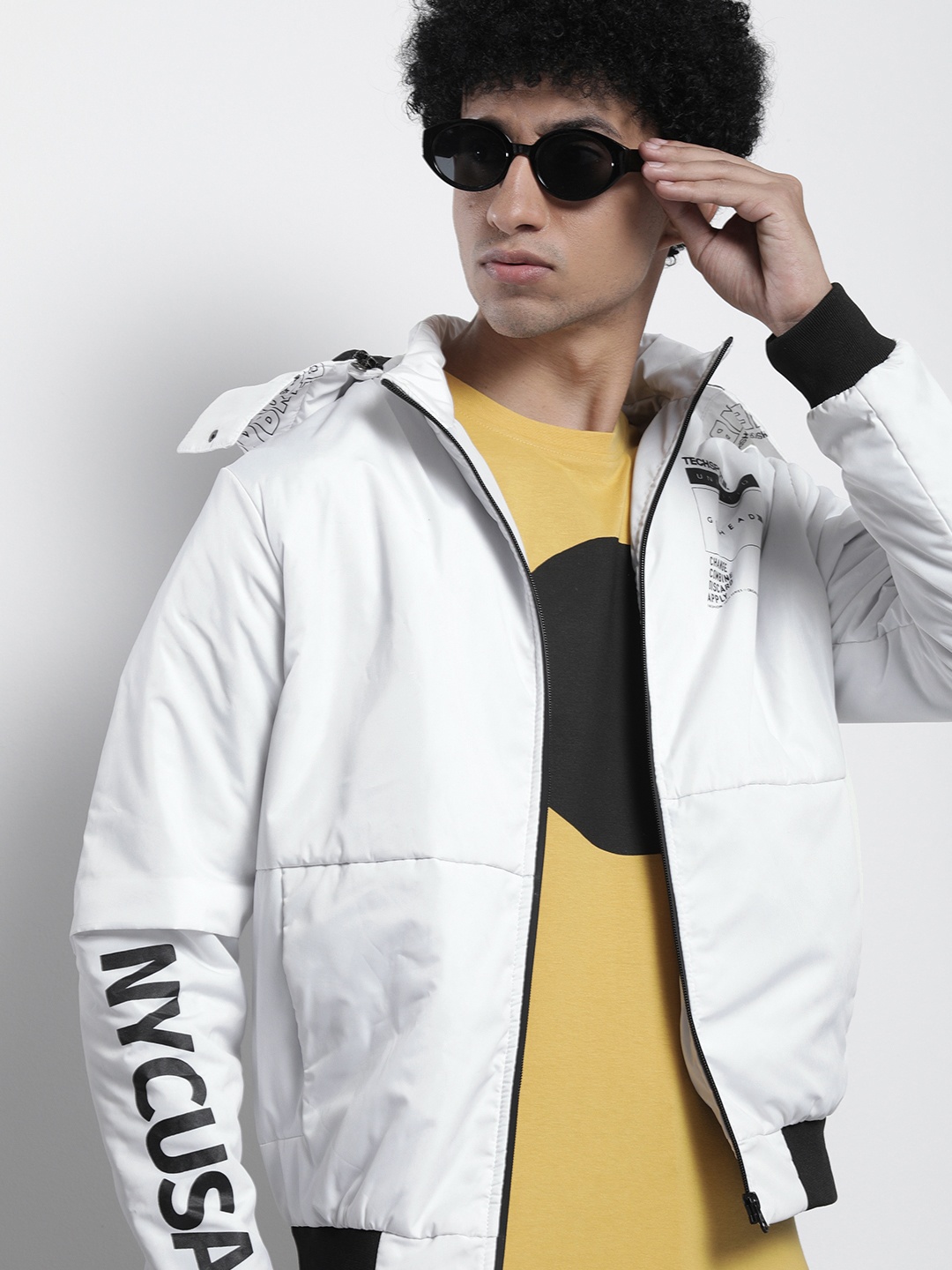 

The Indian Garage Co Men Zip-Front Bomber Jacket with Detachable Hood, White