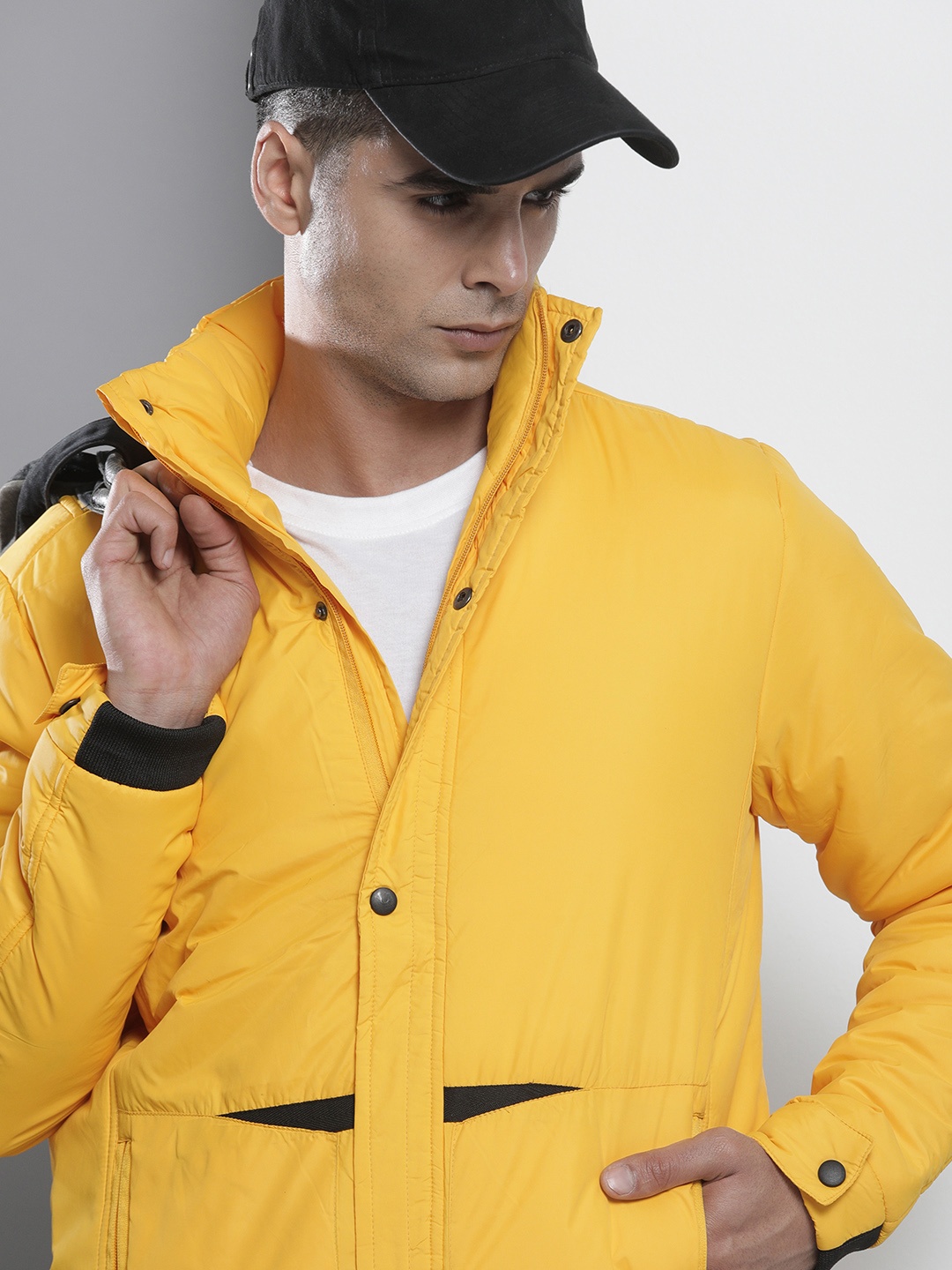 

The Indian Garage Co Men Zip-Front Bomber Jacket with Zip Pockets, Yellow