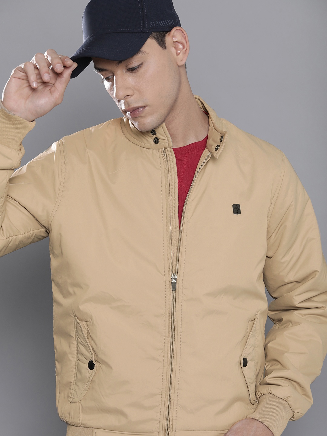 

The Indian Garage Co Men Zip-Front Bomber Jacket with Insert Pockets, Khaki