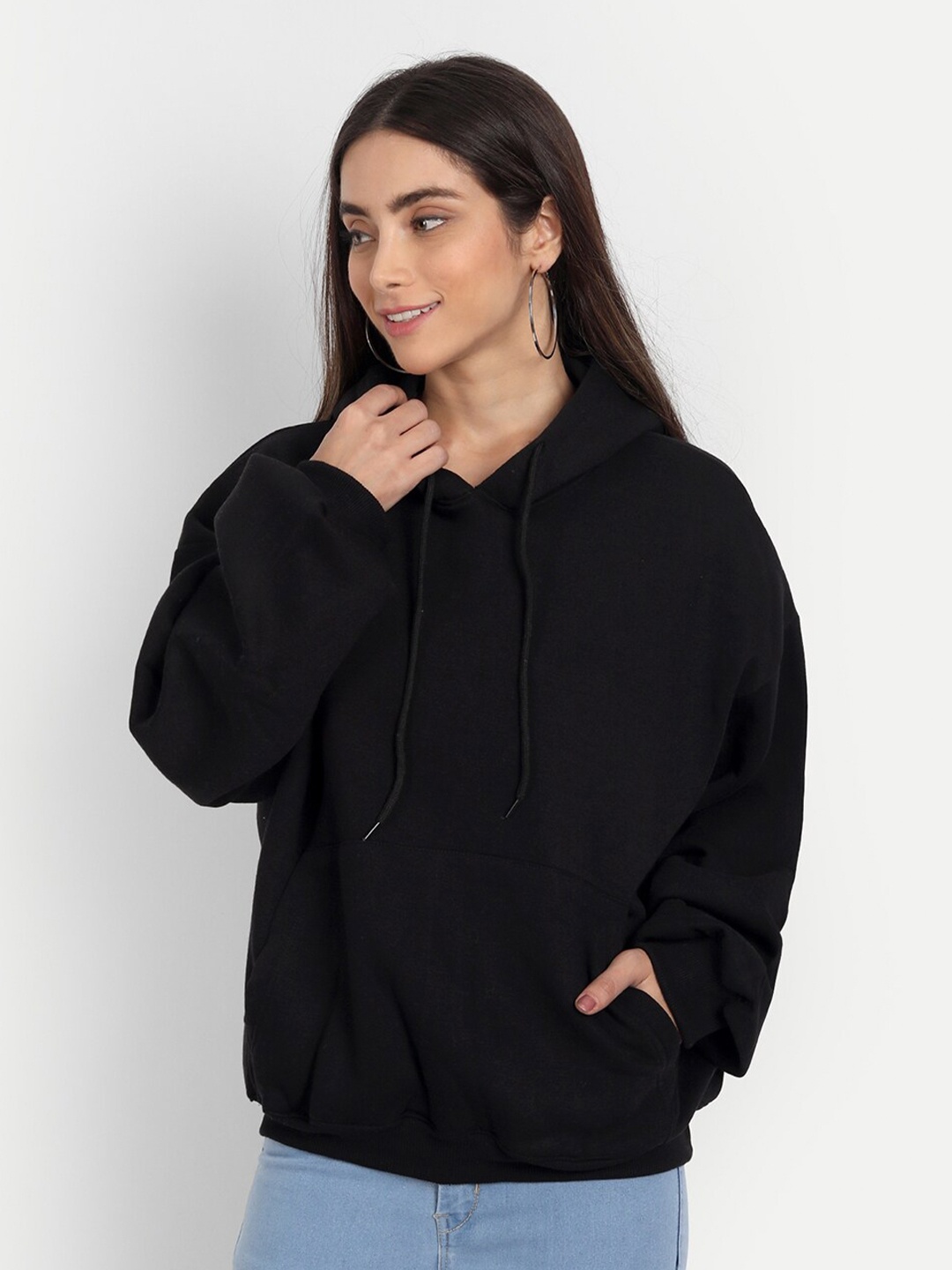 

COLOR CAPITAL Women Black Hooded Sweatshirt