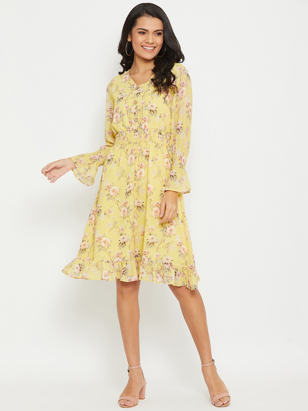 

PANIT Yellow Floral Georgette Dress