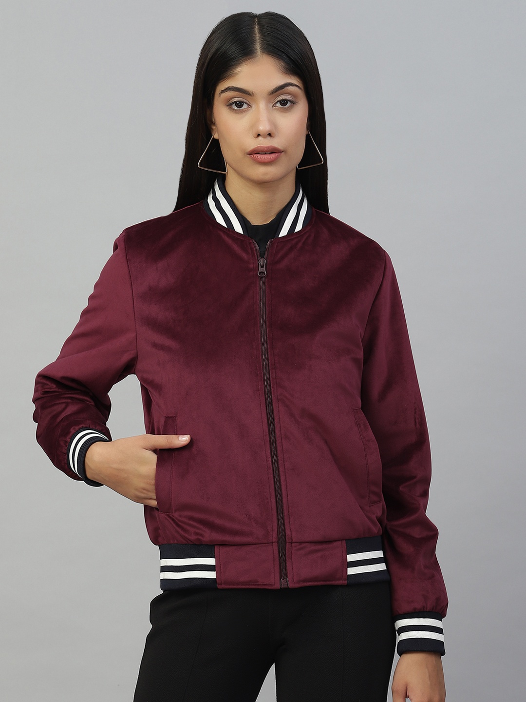 

Pierre Carlo Women Bomber Jacket, Burgundy