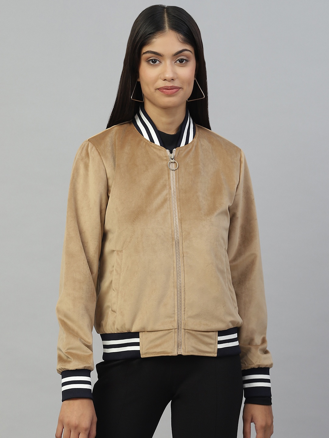 

Pierre Carlo Women Bomber Jacket, Tan