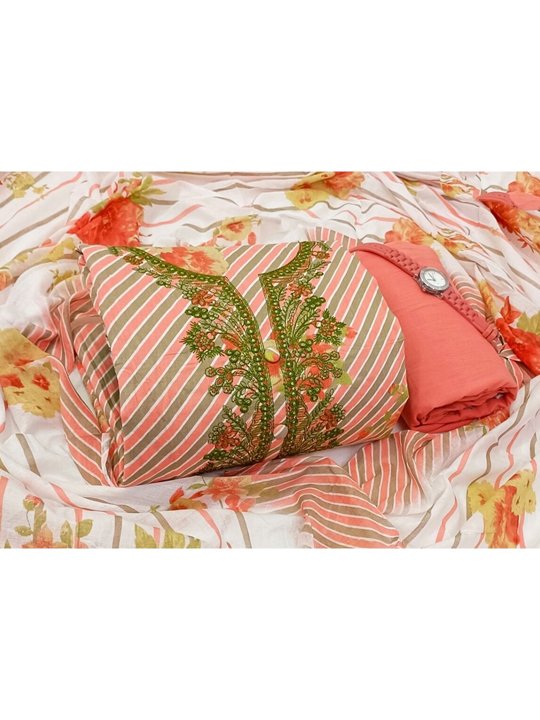 

SALWAR STUDIO Pink & White Printed Pure Cotton Unstitched Dress Material