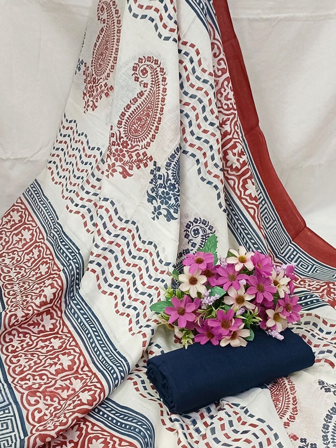 

SALWAR STUDIO Brown & White Printed Pure Cotton Unstitched Dress Material