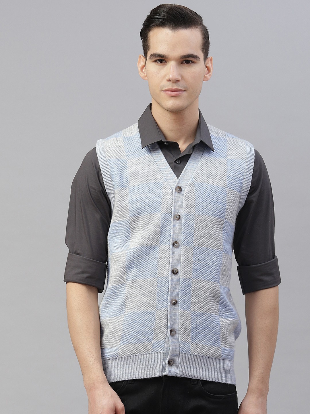 

Pierre Carlo Men Blue Checked Cardigan