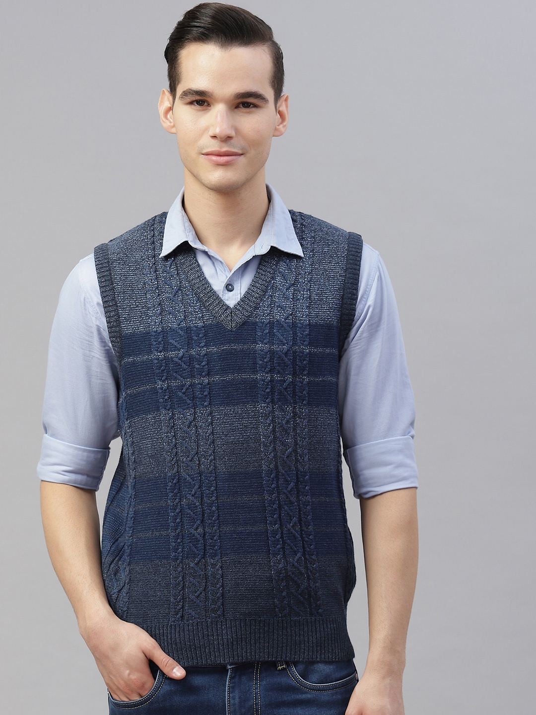 

Pierre Carlo Men Teal Striped Sweater Vest