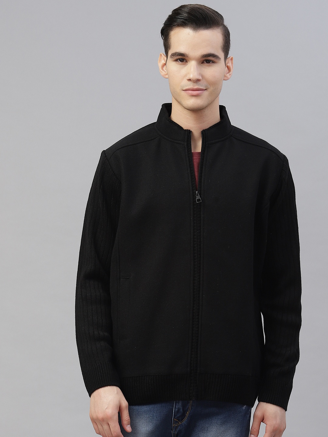 

Pierre Carlo Men Black Open Front Jacket with Zip Detail