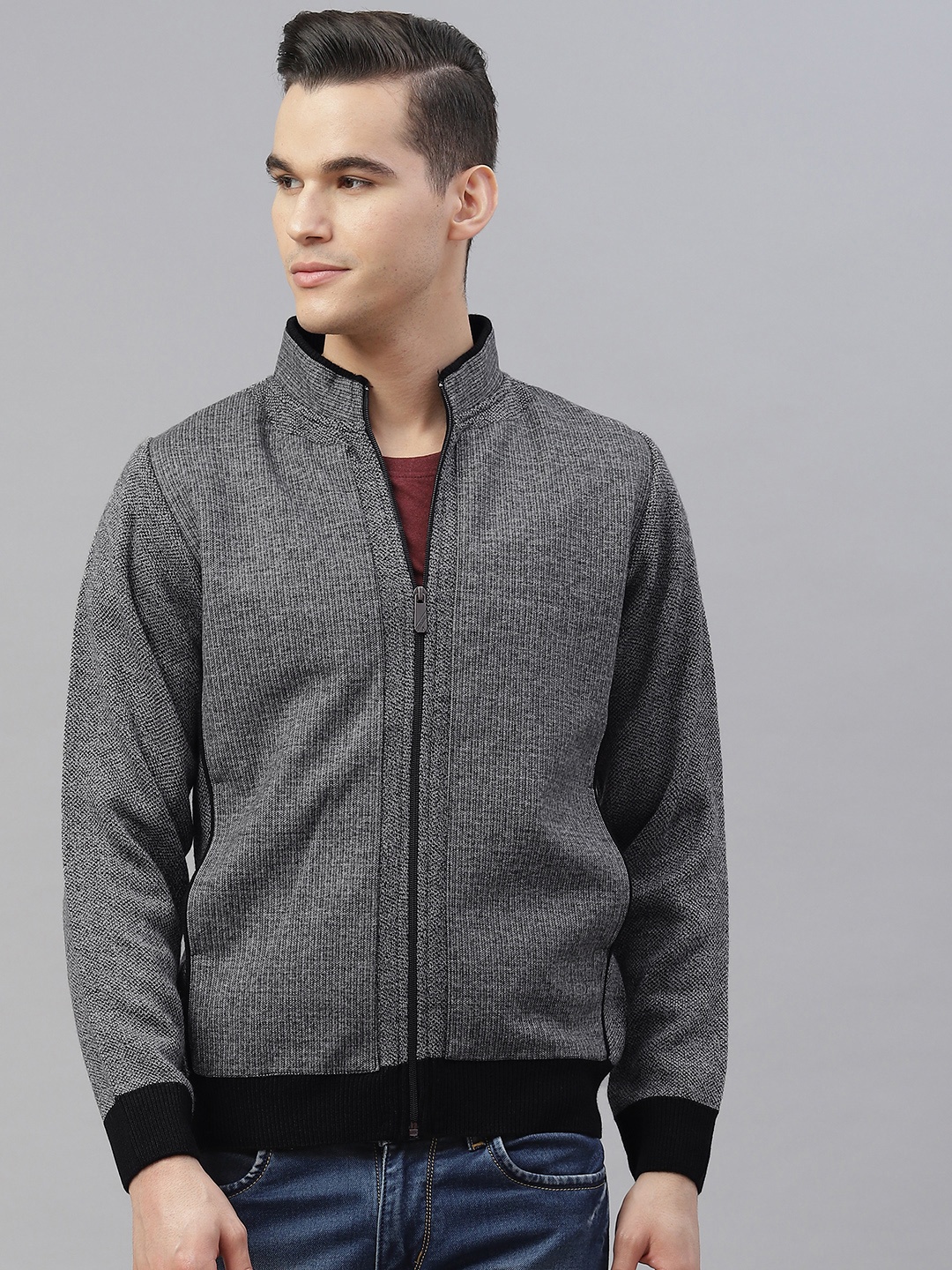 

Pierre Carlo Men Grey Open Front Jacket with Zip Detail