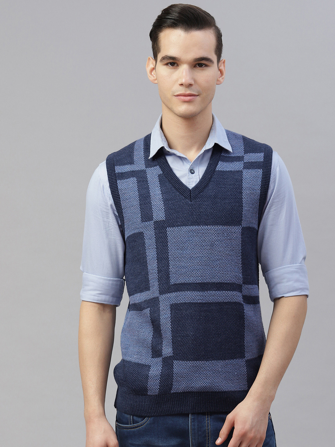 

Pierre Carlo Men Blue Printed Sweater Vest