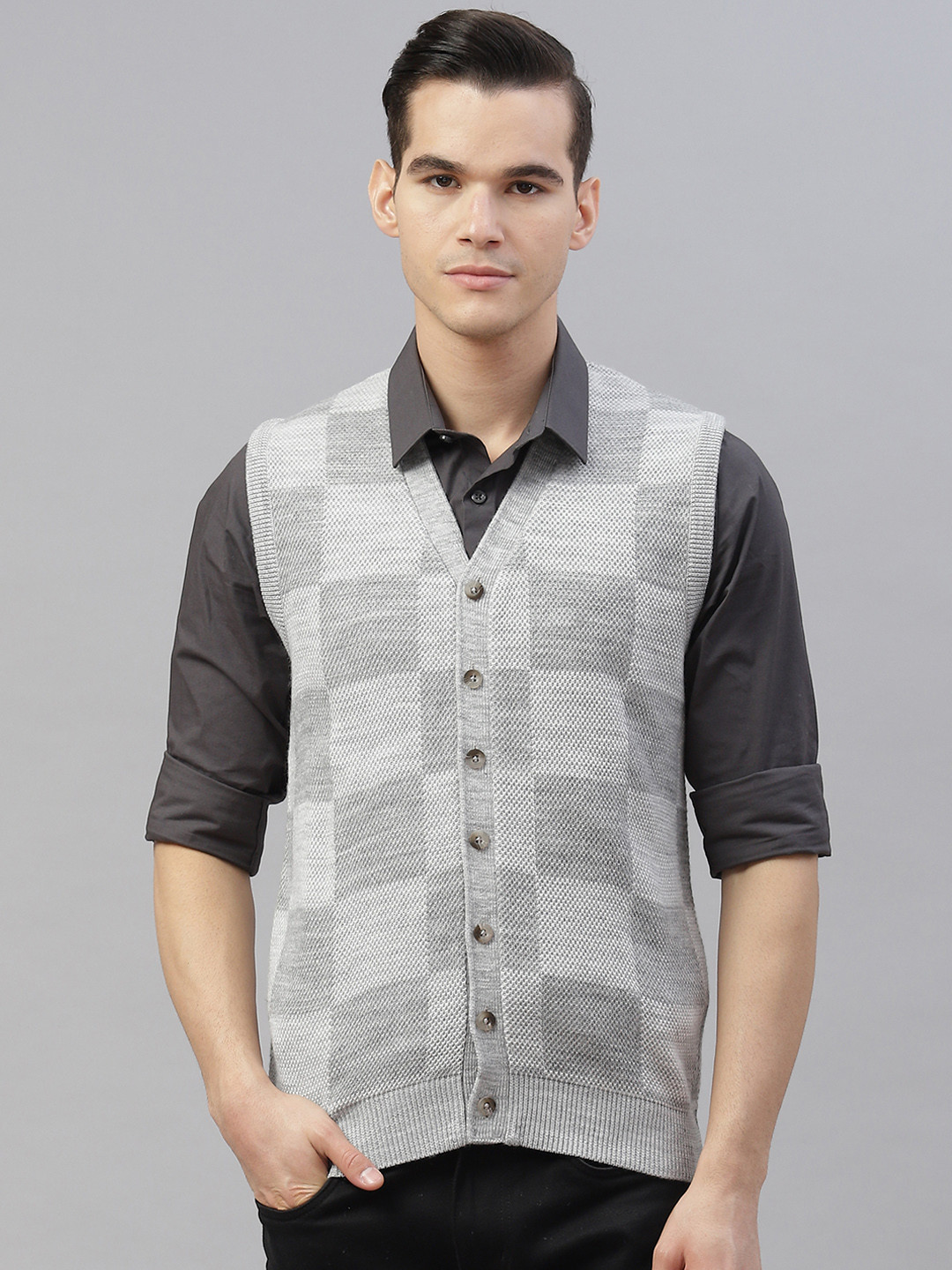 

Pierre Carlo Men Grey Printed Cardigan