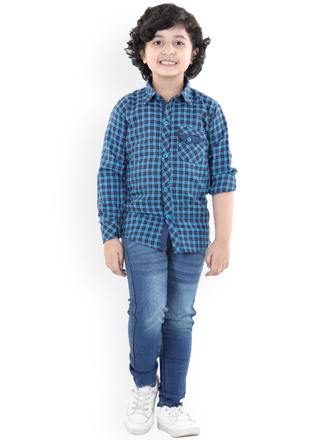 

Aj DEZInES Boys Turquoise Blue & Green Checked Shirt with Trousers