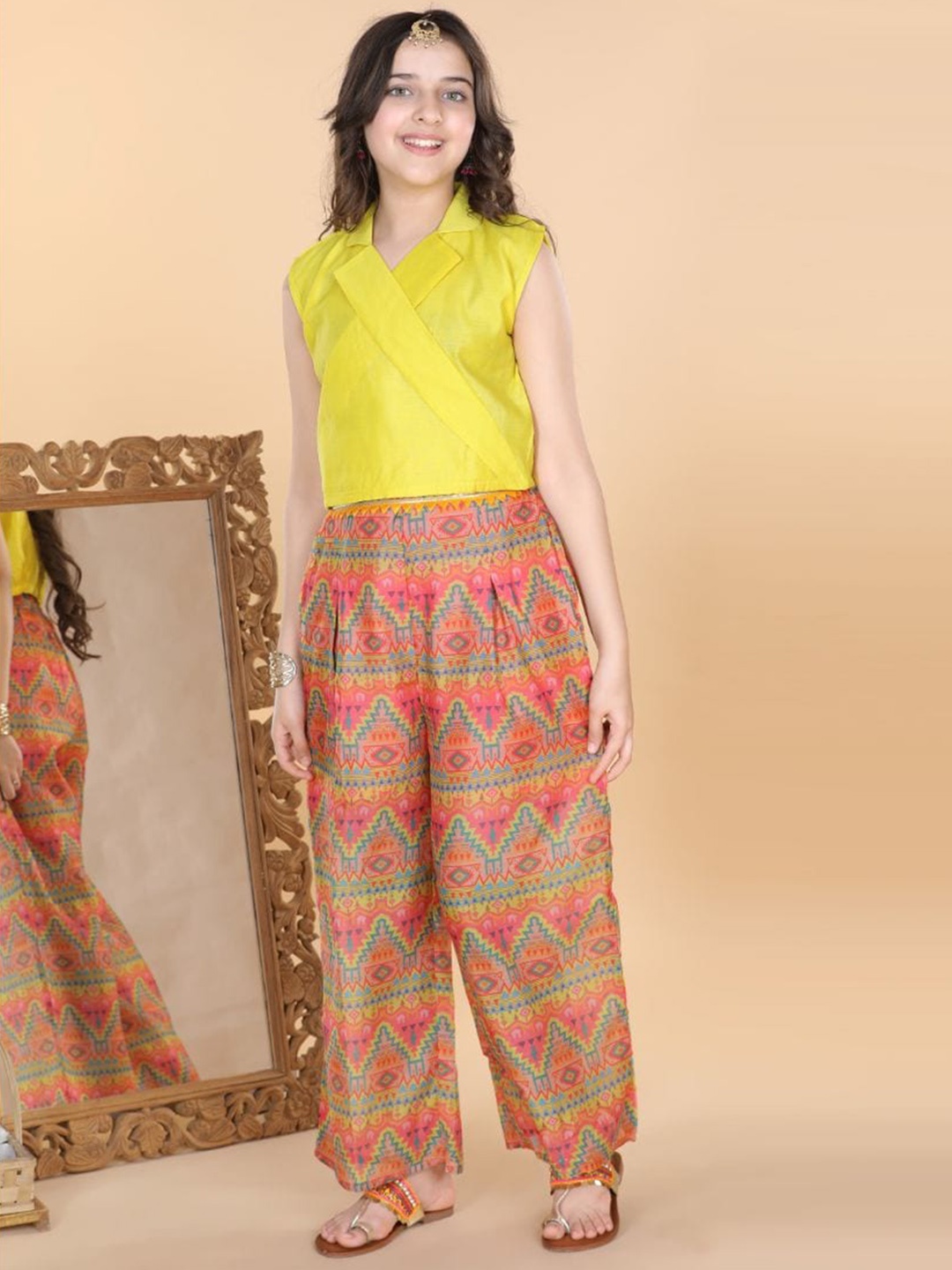 

ADIVA Girls Yellow & Orange Top with Palazzos