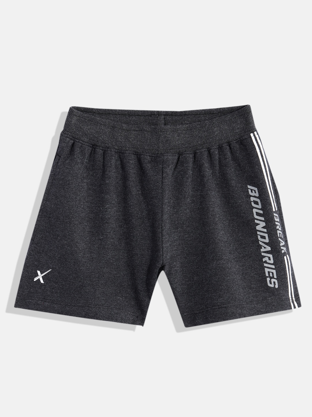 

HRX by Hrithik Roshan Boys Charcoal Grey Typography Printed Sports Shorts