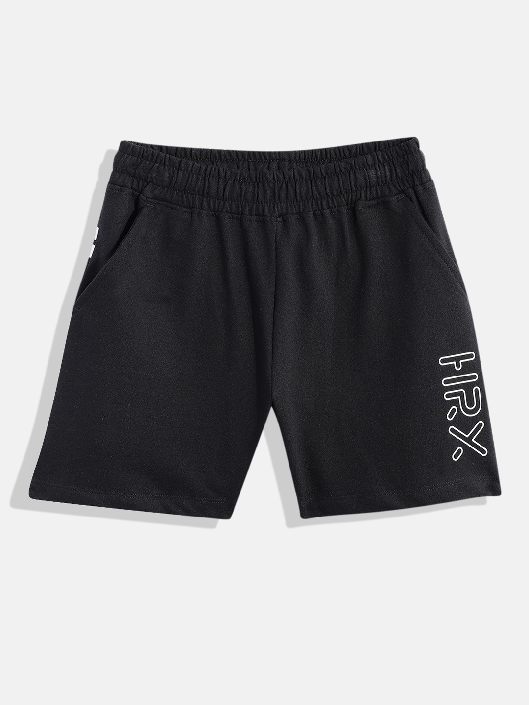 

HRX by Hrithik Roshan Boys Black Typography Printed Pure Cotton Sports Shorts