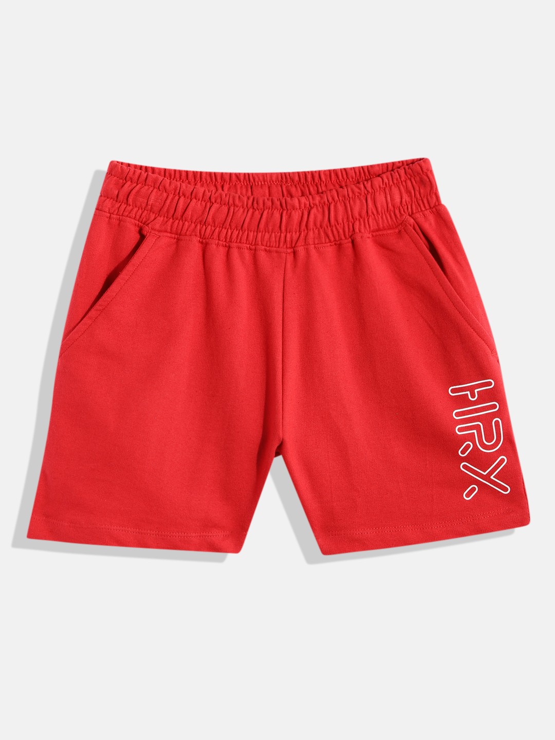 

HRX by Hrithik Roshan Boys Red Typography Printed Pure Cotton Sports Shorts
