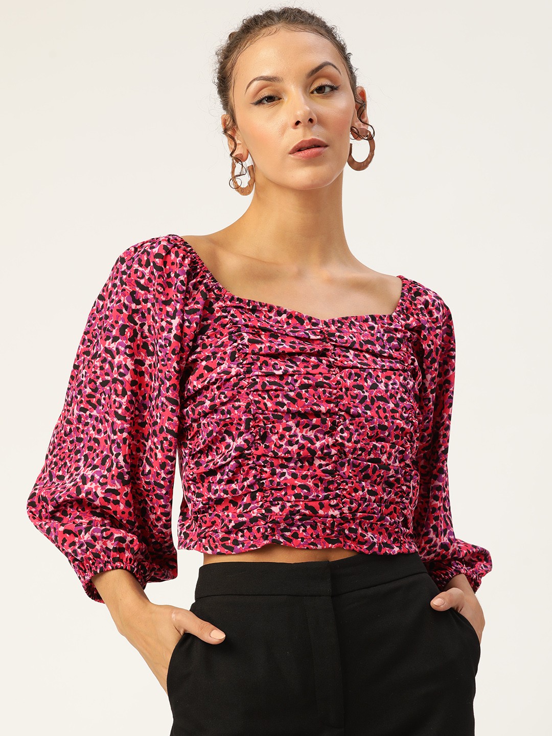

Antheaa Pink & Purple Animal Print Crop Top