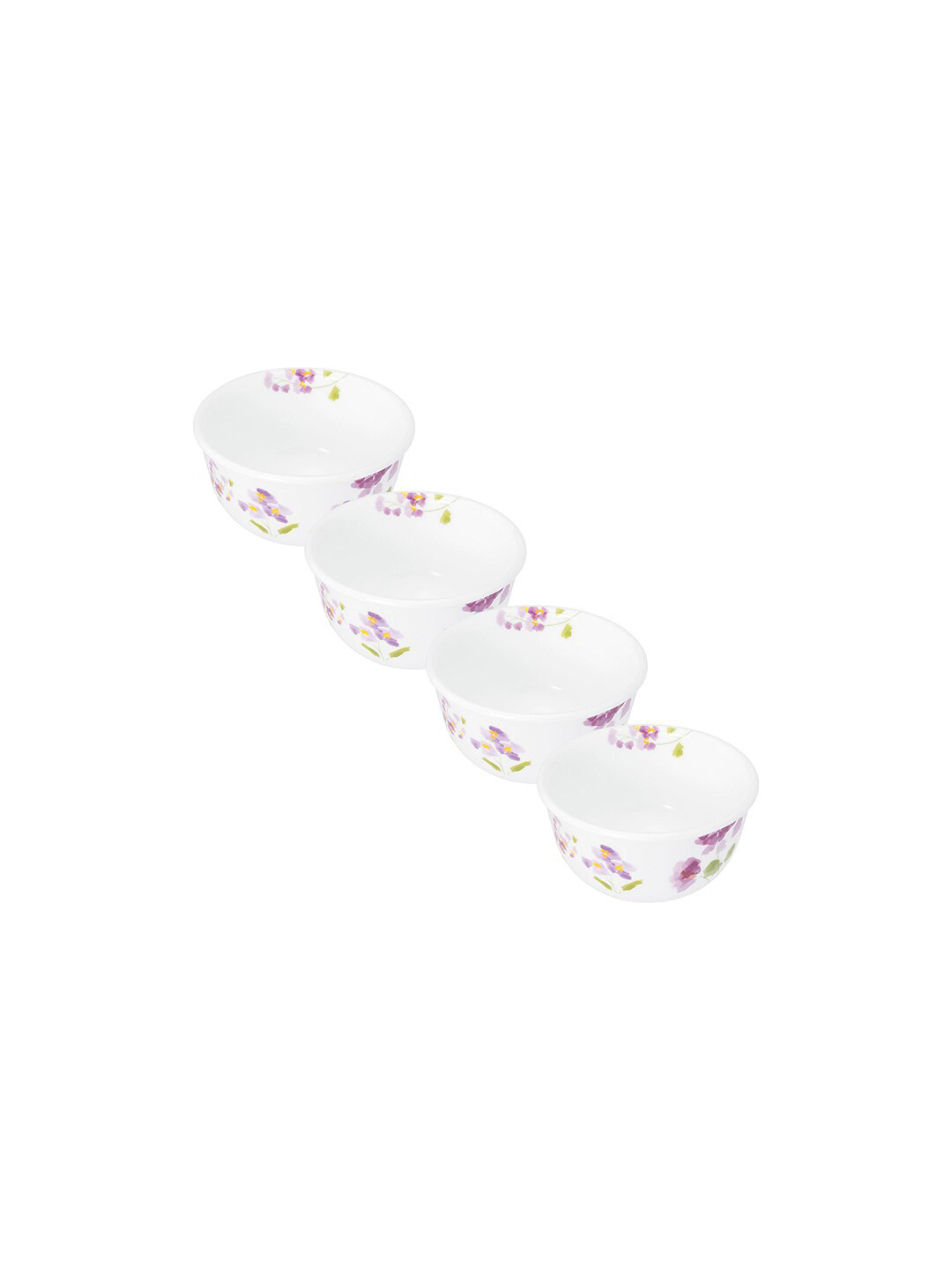

Corelle Set of 4 White Printed Dishwasher & Microwave safe Vitrelle Glass Bowls 325ml each