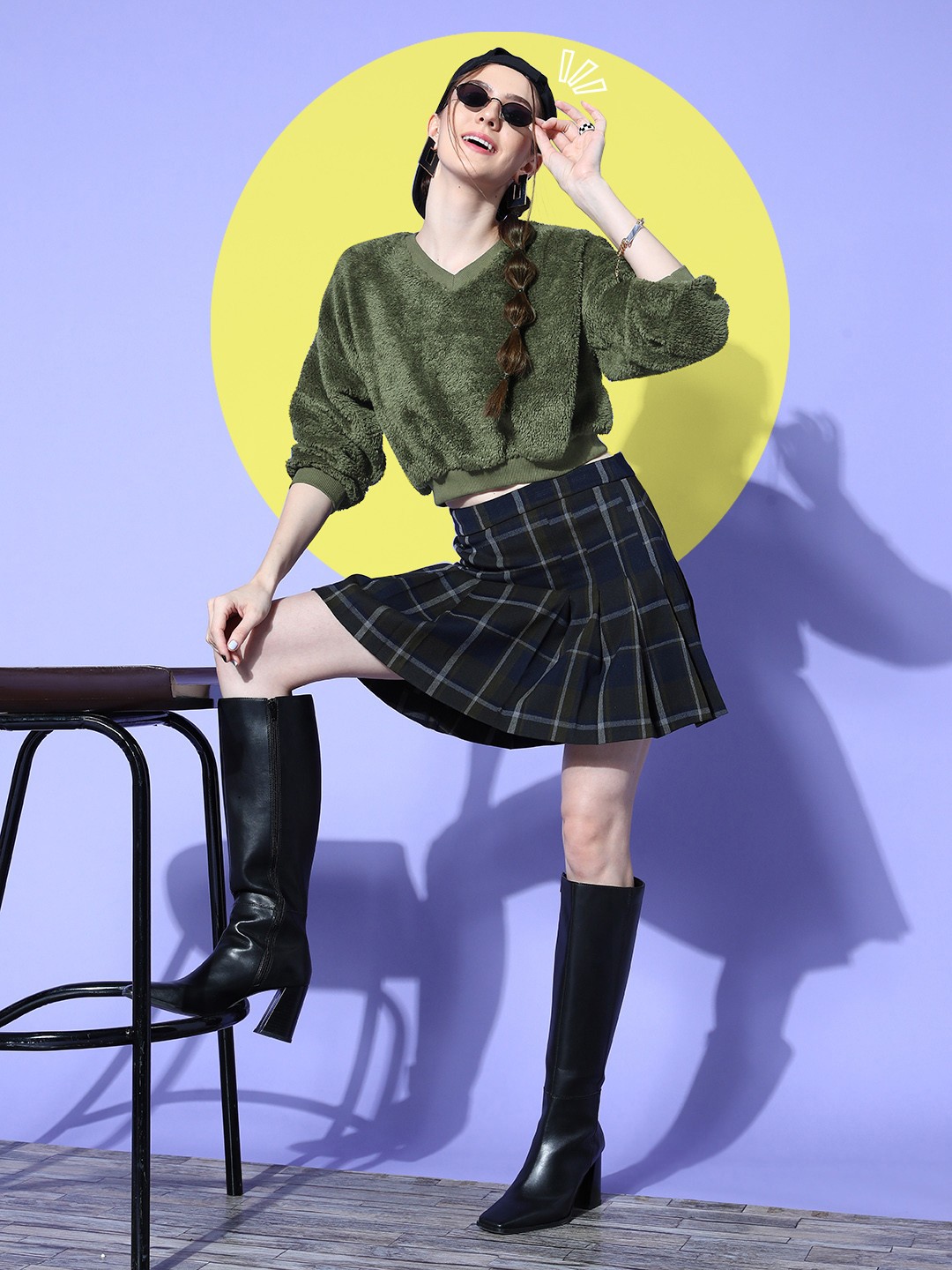 

SASSAFRAS Women Lovely Olive Solid Go Fur It Sweatshirt
