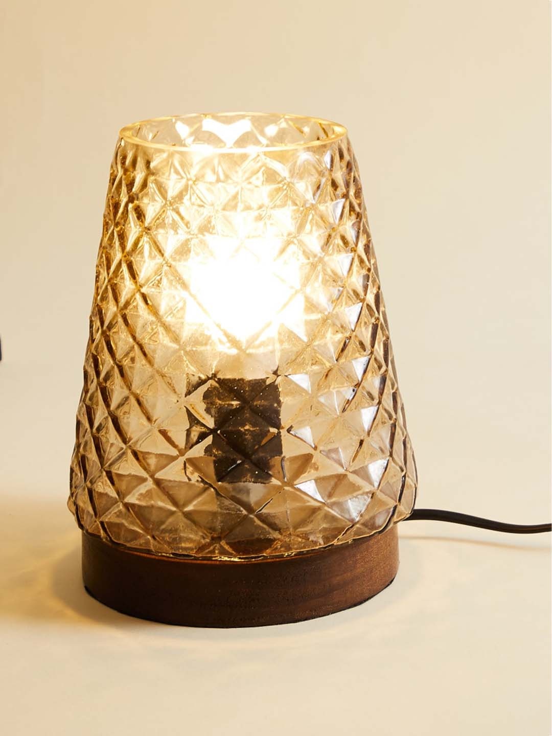 

Home Centre Off White Embossed Glass Table Lamp With Stand