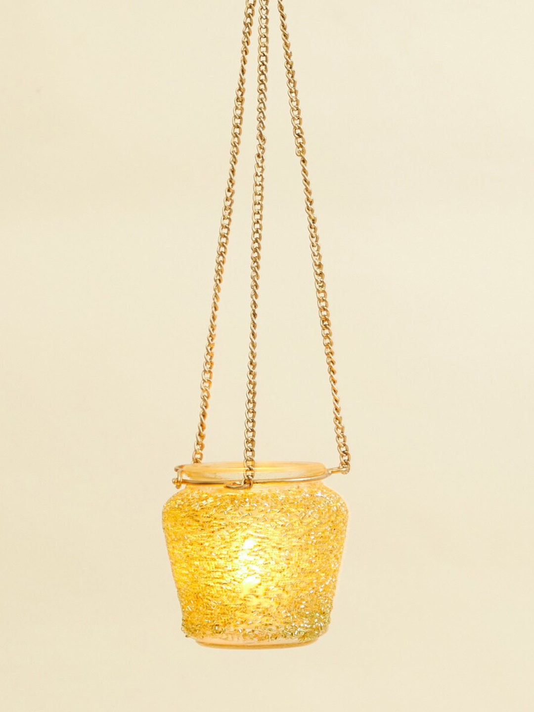 

Home Centre Pack Of 2 Gold Embellished Glass Hanging T-Light Holder