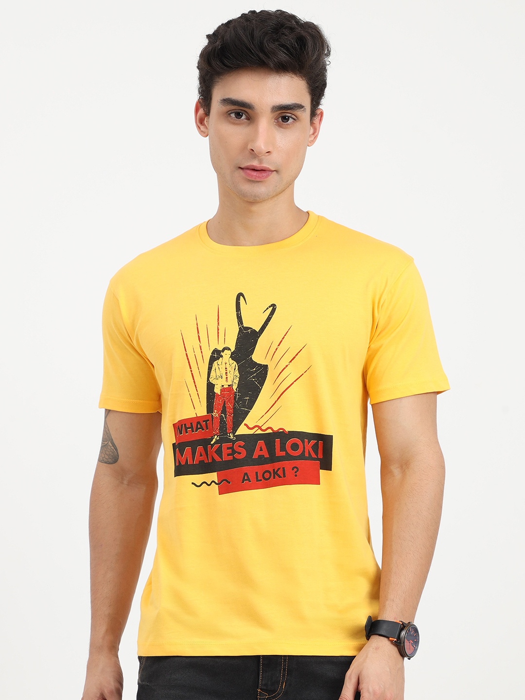 

COOFT Men Yellow Printed Pure Cotton T-shirt