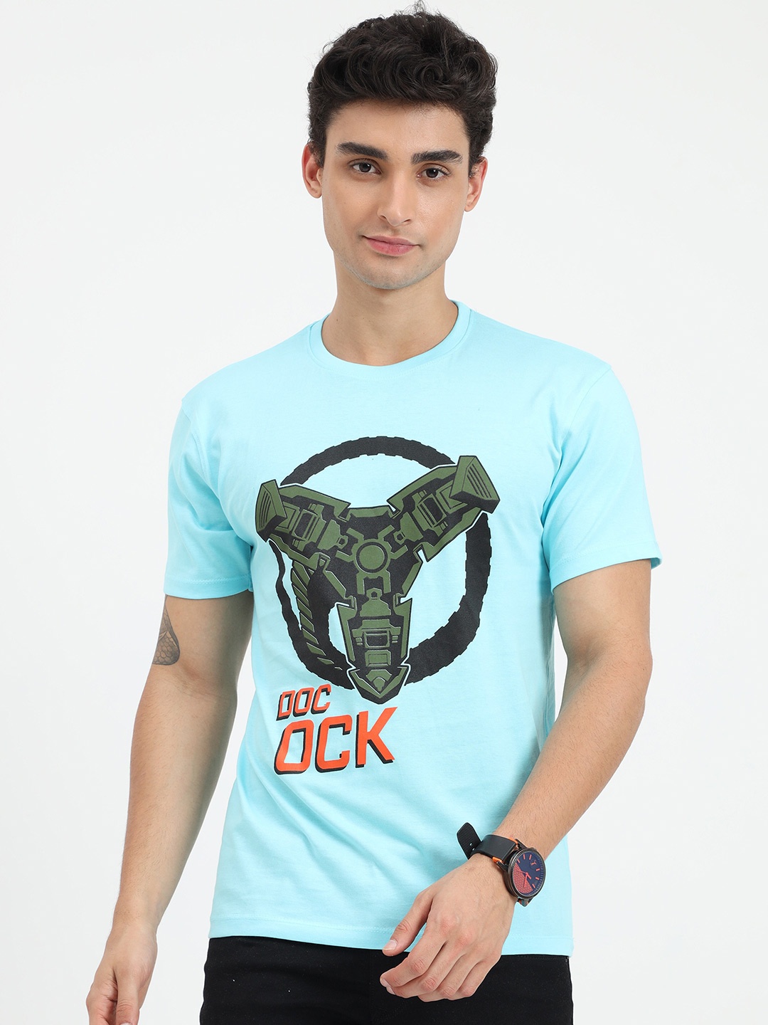 

COOFT Men Blue Graphic Printed Pure Cotton T-shirt