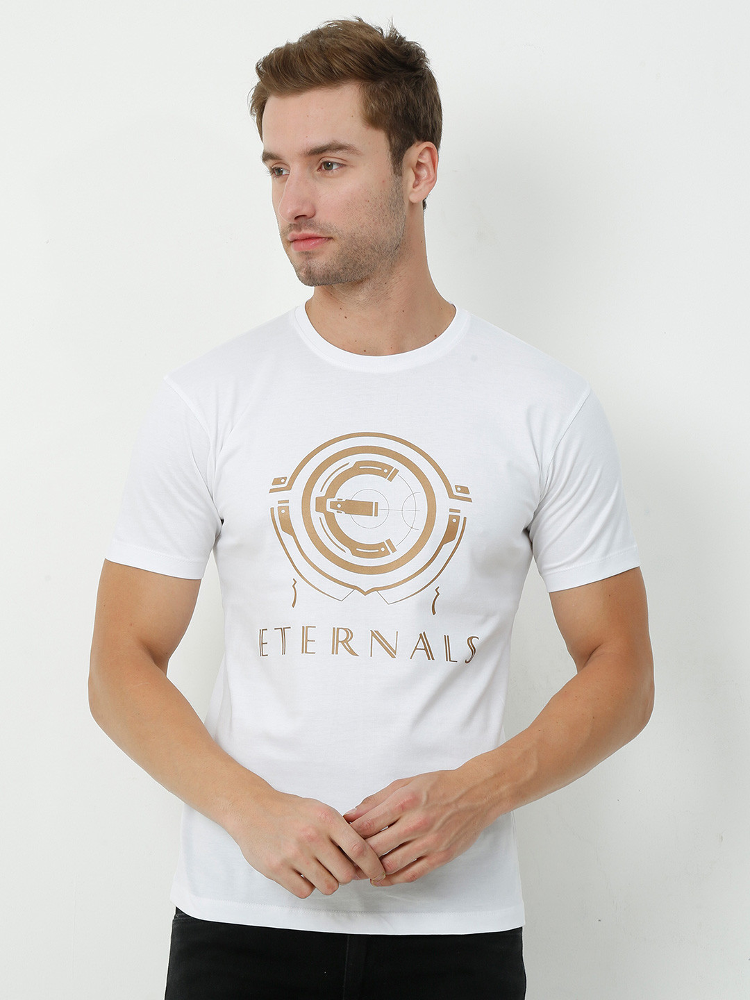 

COOFT Men White Typography Printed Pure Cotton Applique T-shirt