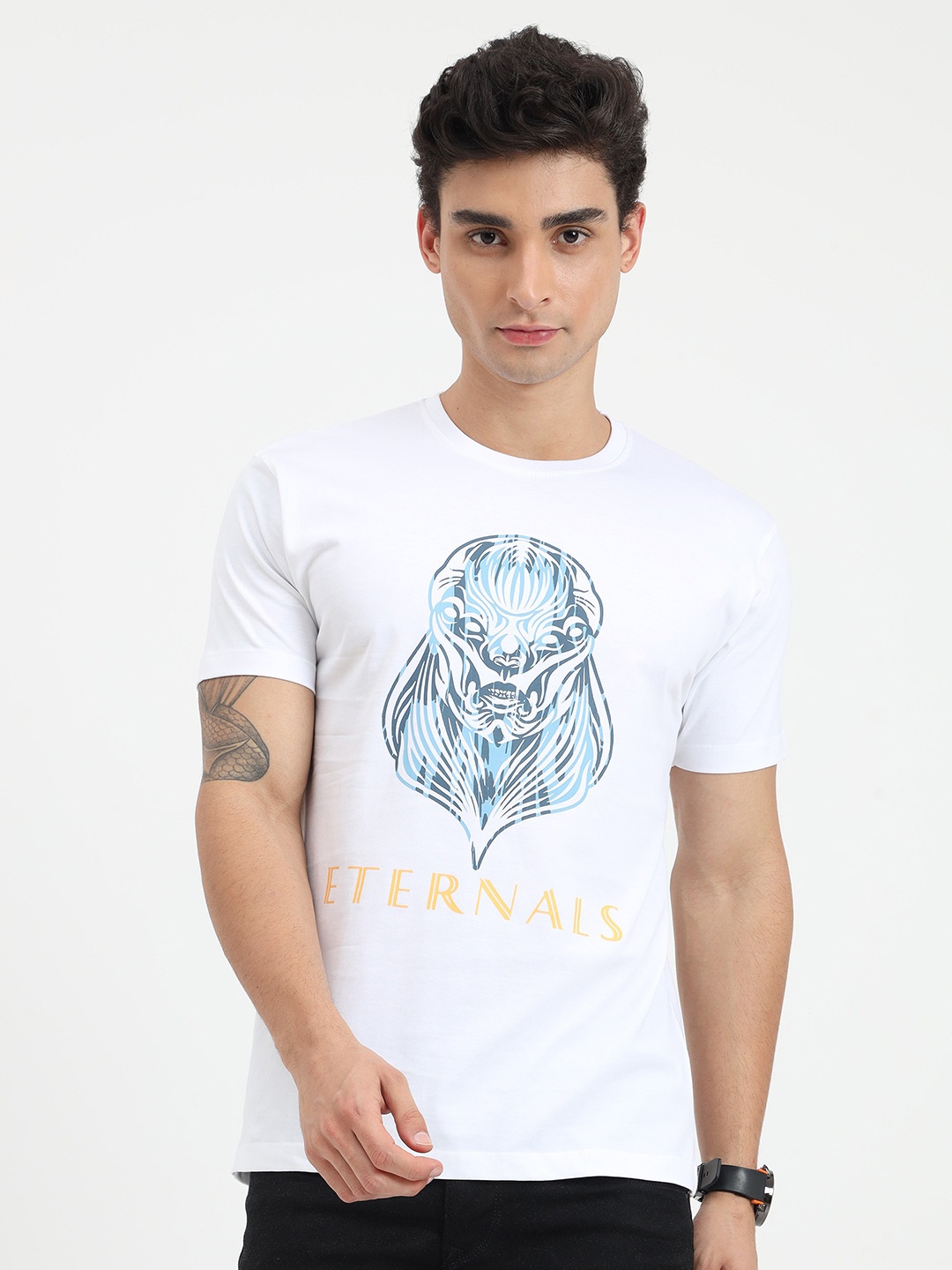 

COOFT Men White Printed Pure Cotton T-shirt