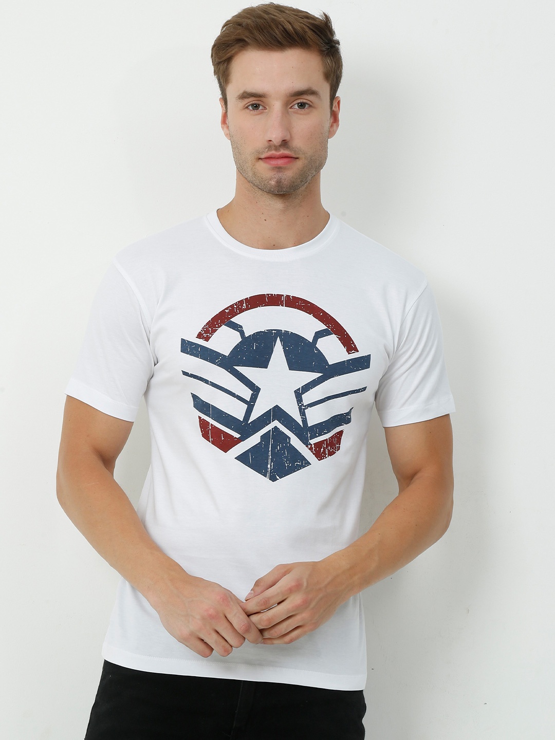 

COOFT Men White Printed Pure Cotton T-shirt