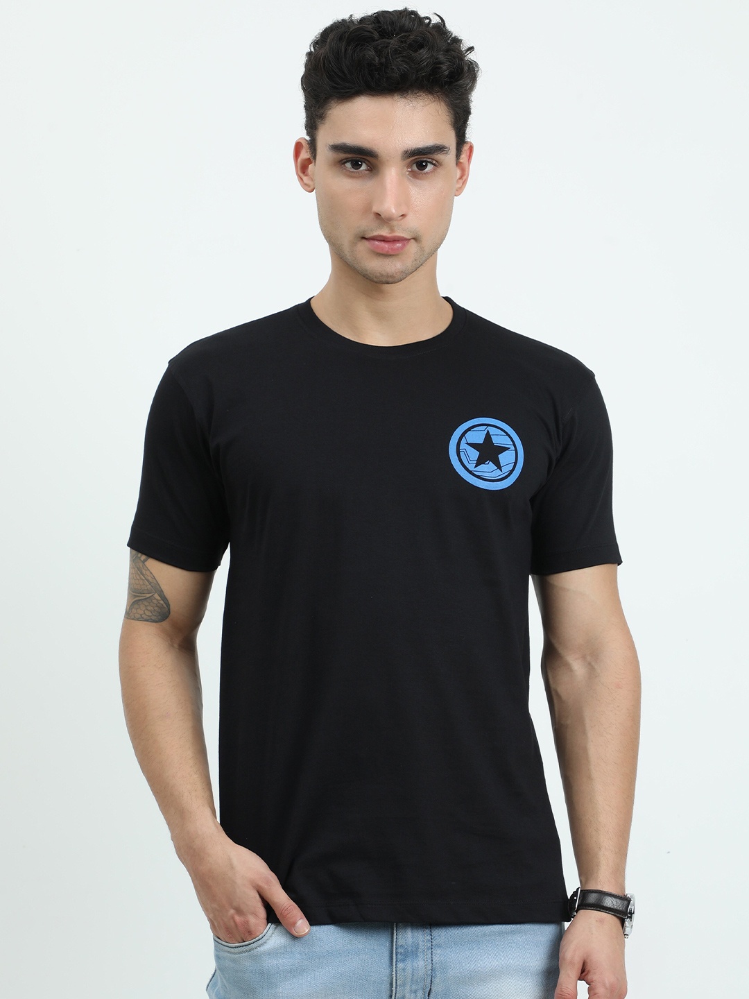 

COOFT Men Black Pure Cotton T-shirt