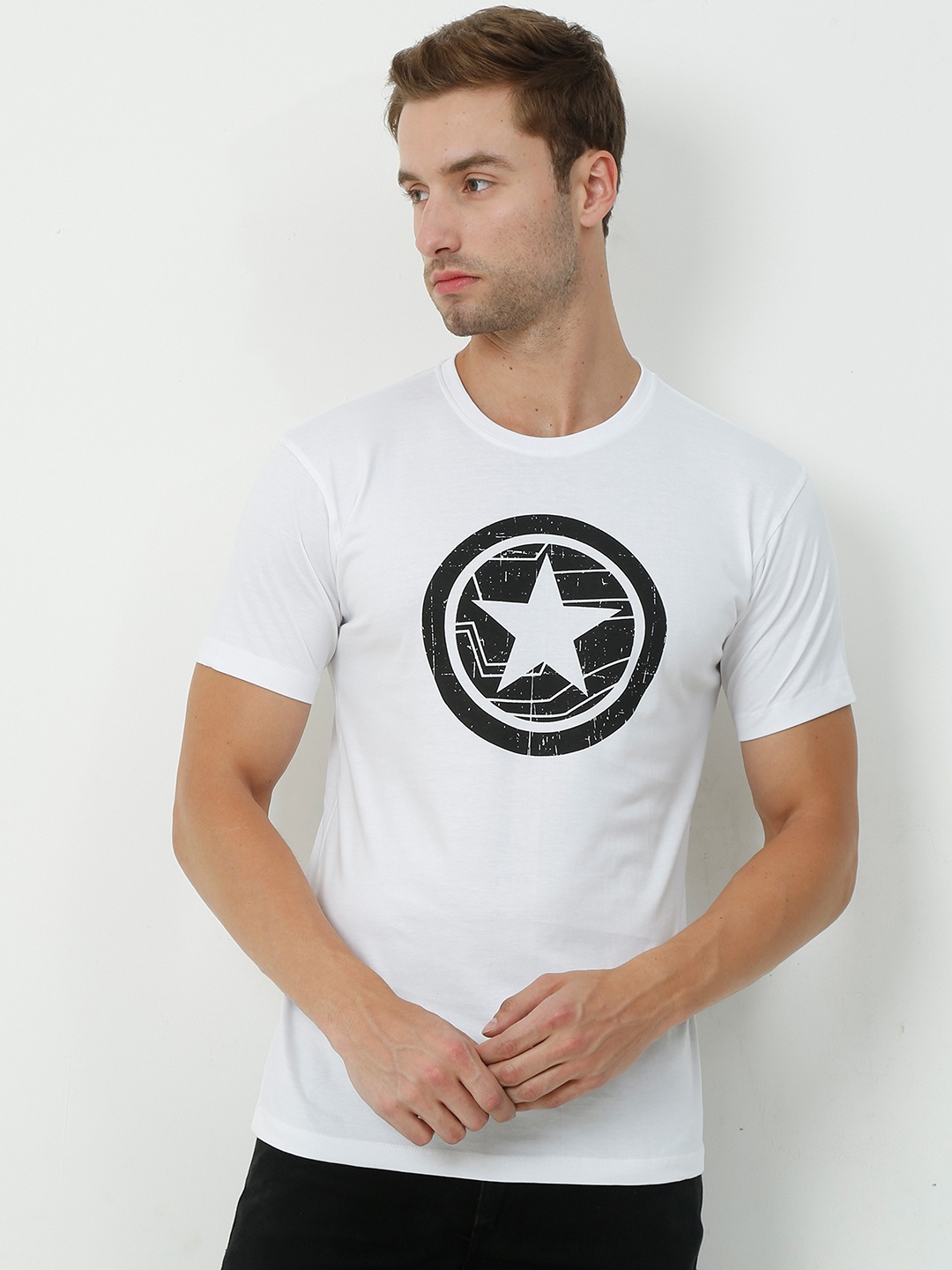 

COOFT Men White Printed Pure Cotton T-shirt