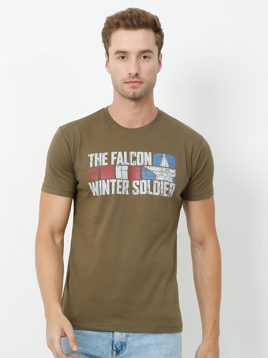 

COOFT Men Olive Green Typography Print Pure Cotton T-shirt