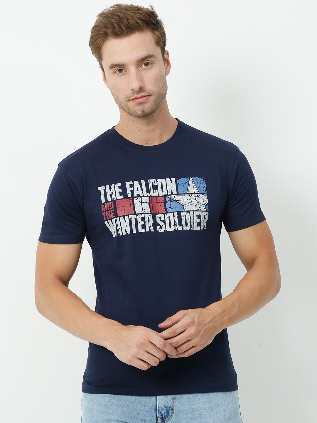

COOFT Men Blue Typography Printed Pure Cotton T-shirt