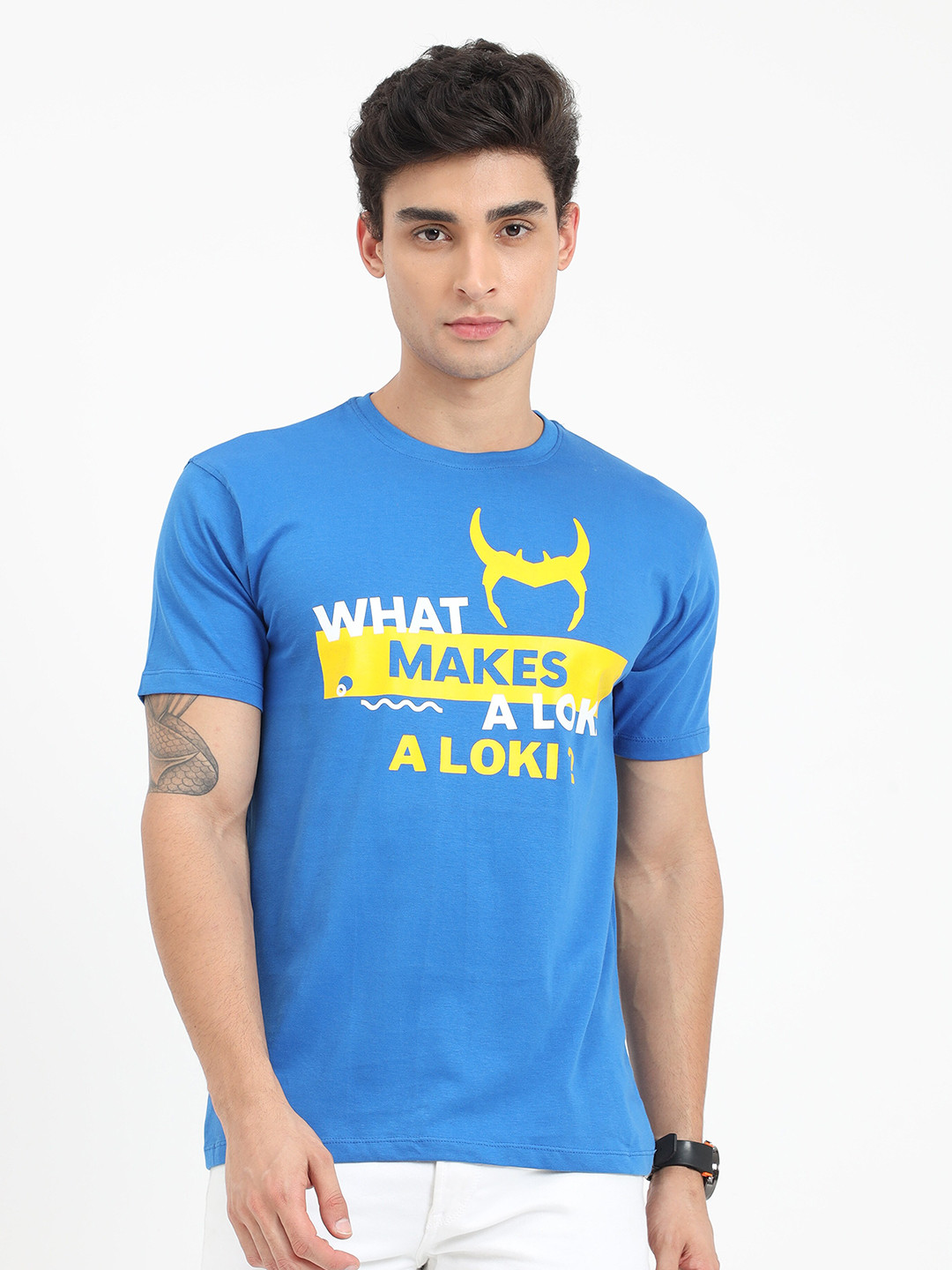 

COOFT Men Blue Typography Printed Pure Cotton T-shirt