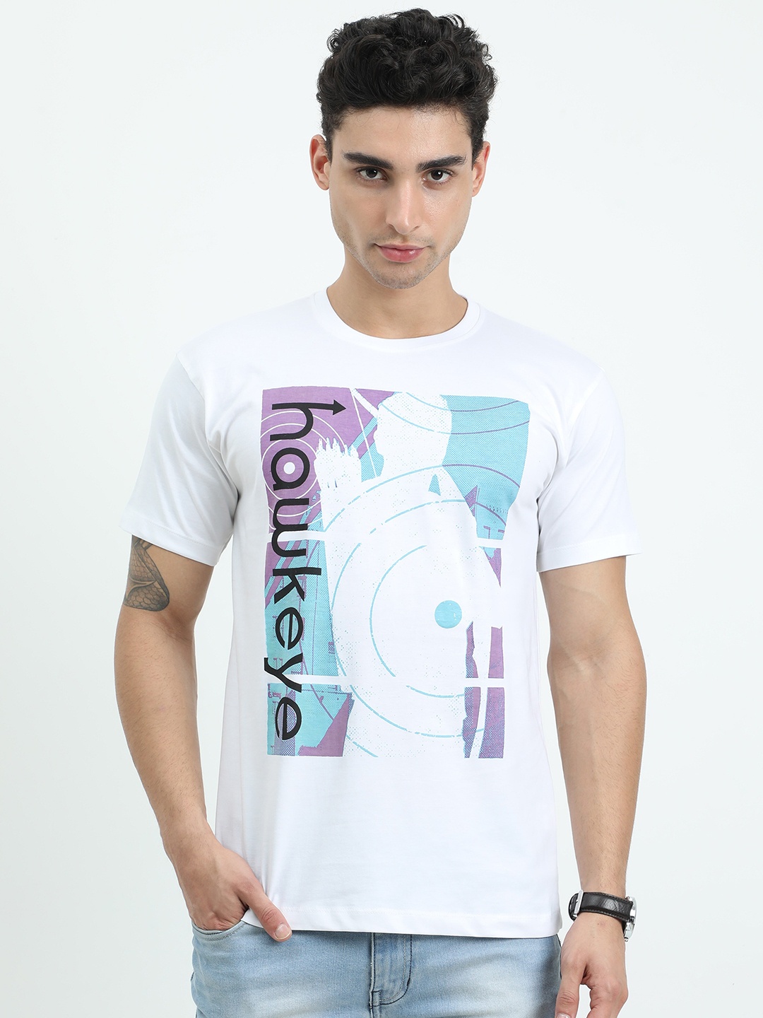 

COOFT Men White Printed Pure Cotton T-shirt