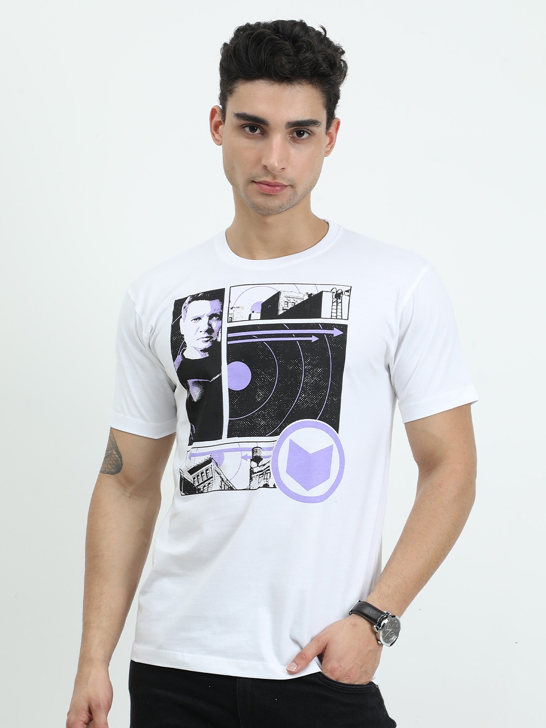 

COOFT Men White Printed Pure Cotton T-shirt