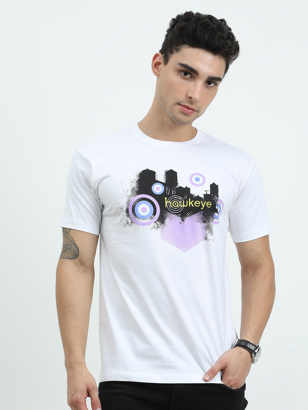 

COOFT Men White Printed Pure Cotton T-shirt