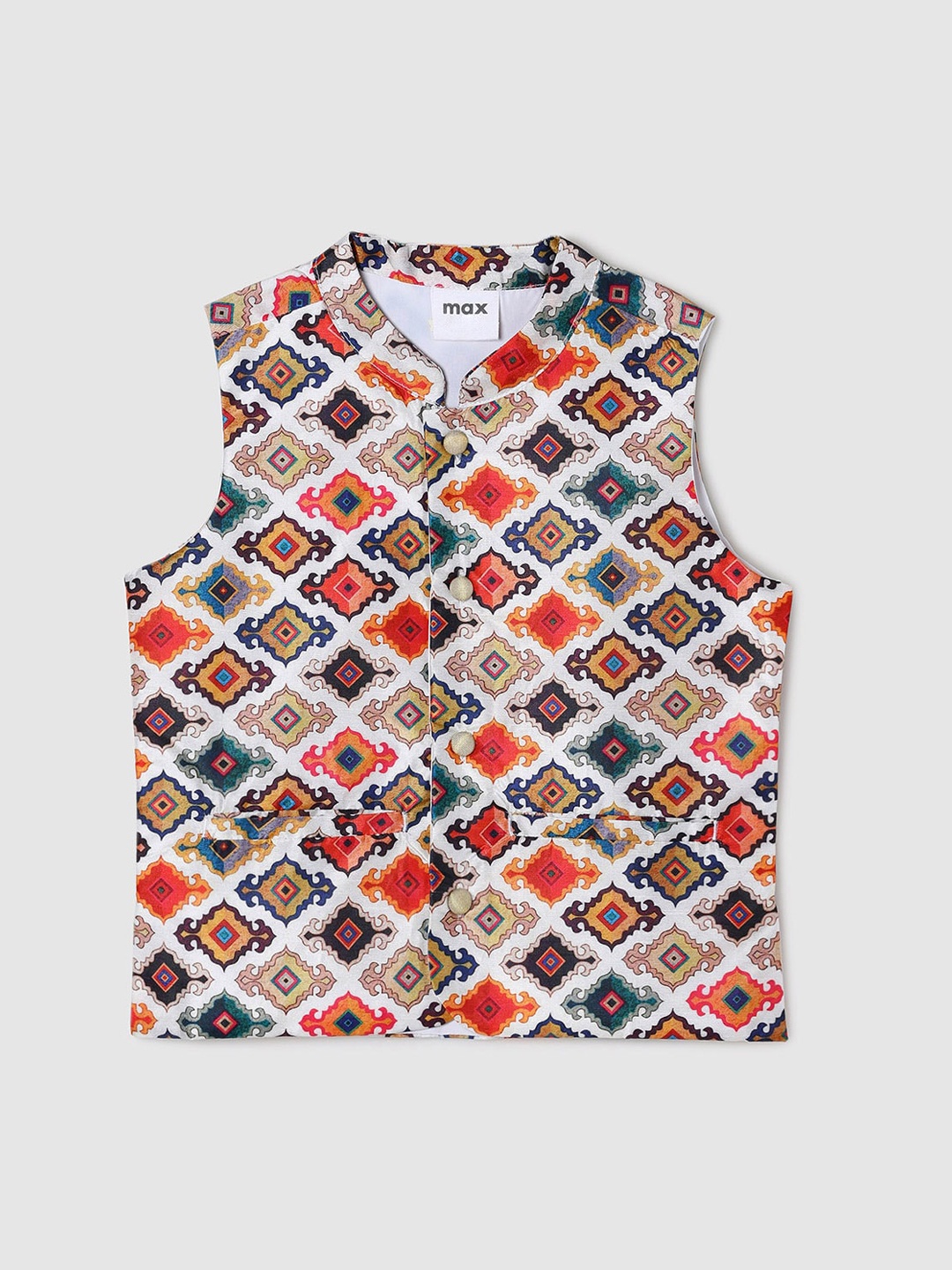 

max Boys Burgundy & White Printed Nehru Jacket