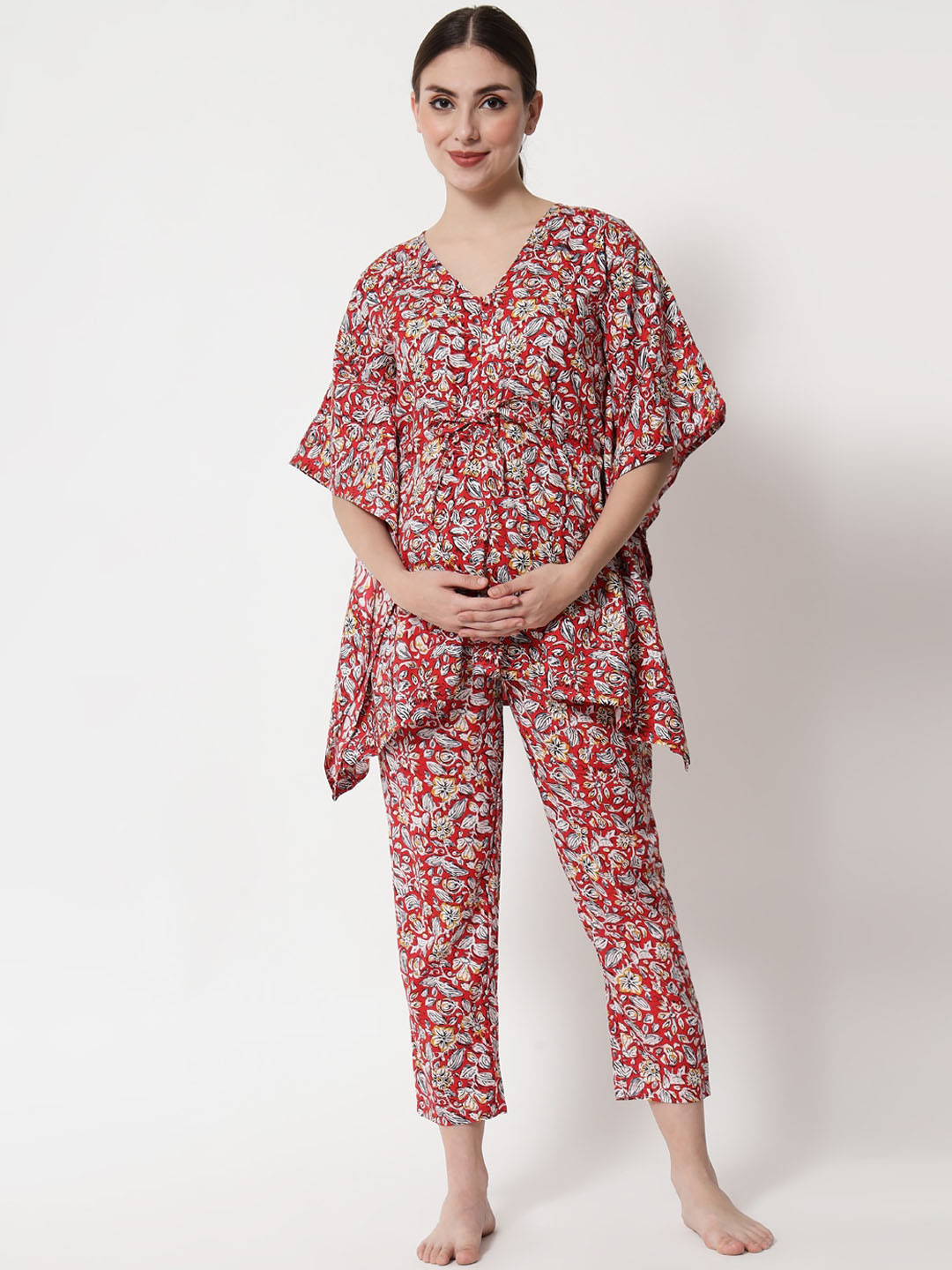 

Aujjessa Women Maroon & White Printed Night suit