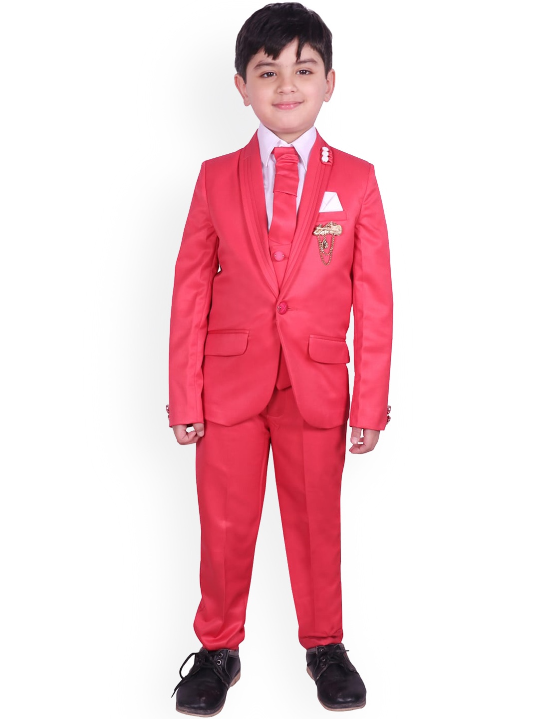 

SG YUVRAJ Boys Pink Solid 5-Piece Single-Breasted Partywear Suit