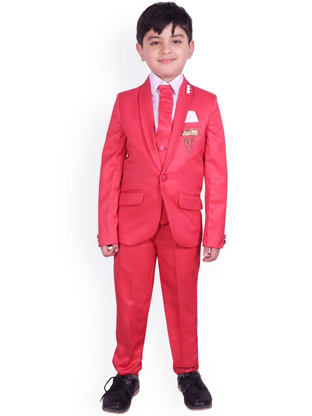 

SG YUVRAJ Boys Pink Solid Tuxedo 5-Piece Suit