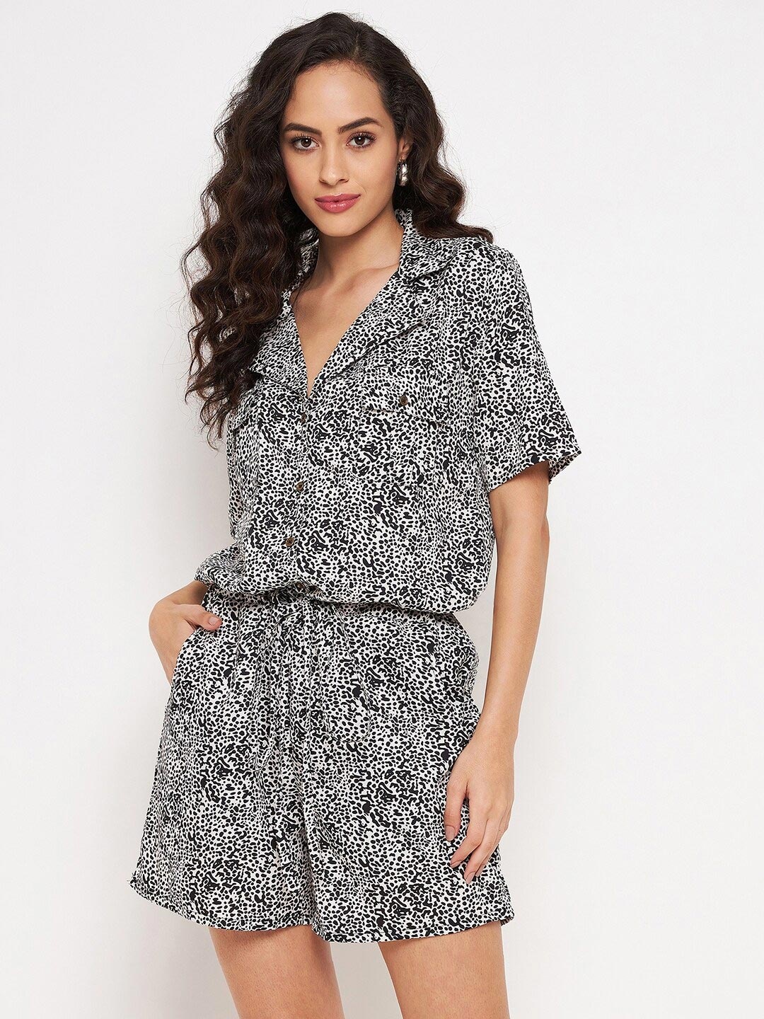 

Color Cocktail Black & White Animal Printed Playsuit