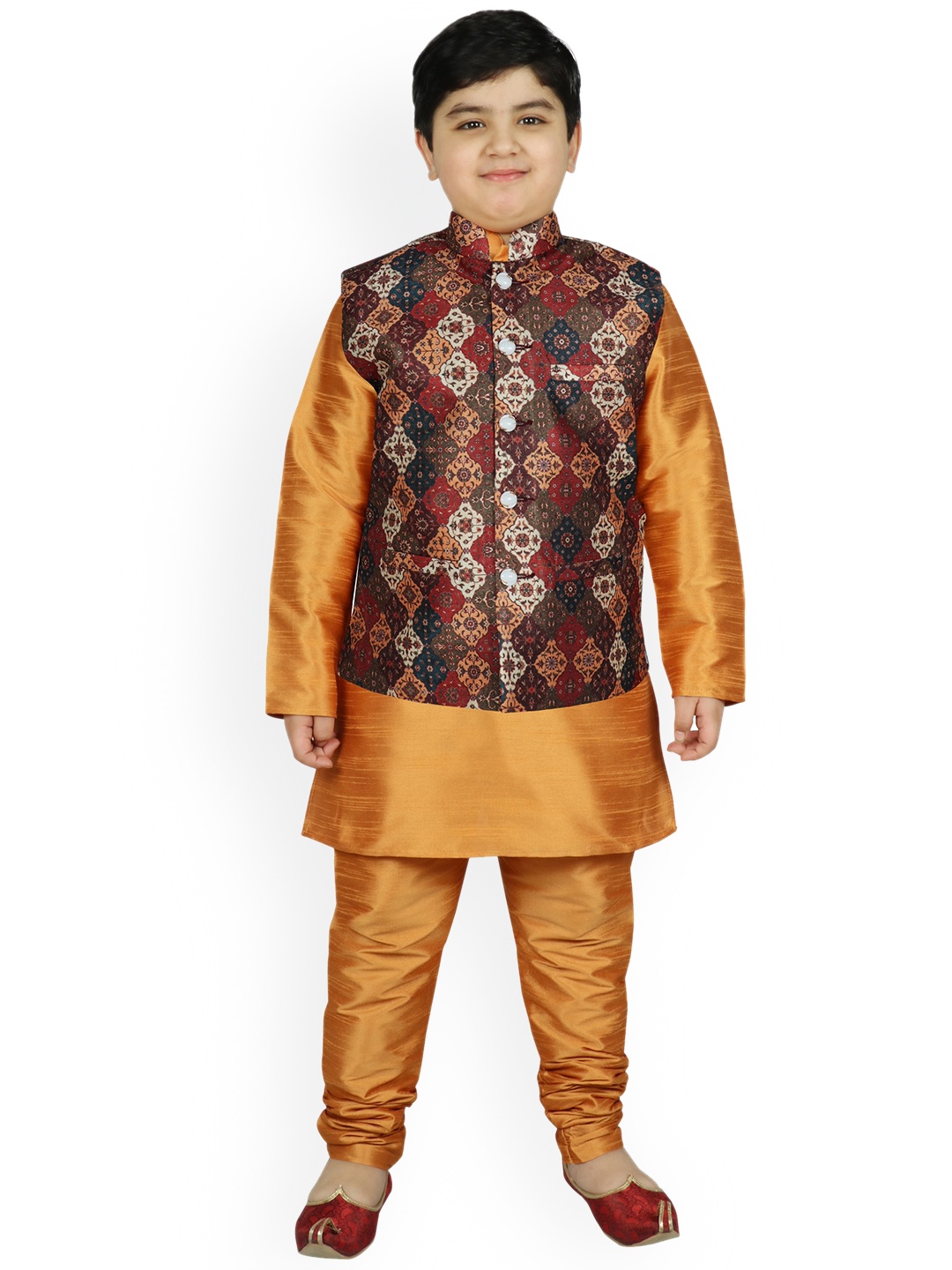 

SG YUVRAJ Boys Yellow Raw Silk Kurta with Pyjamas Comes With a Nehru Jacket