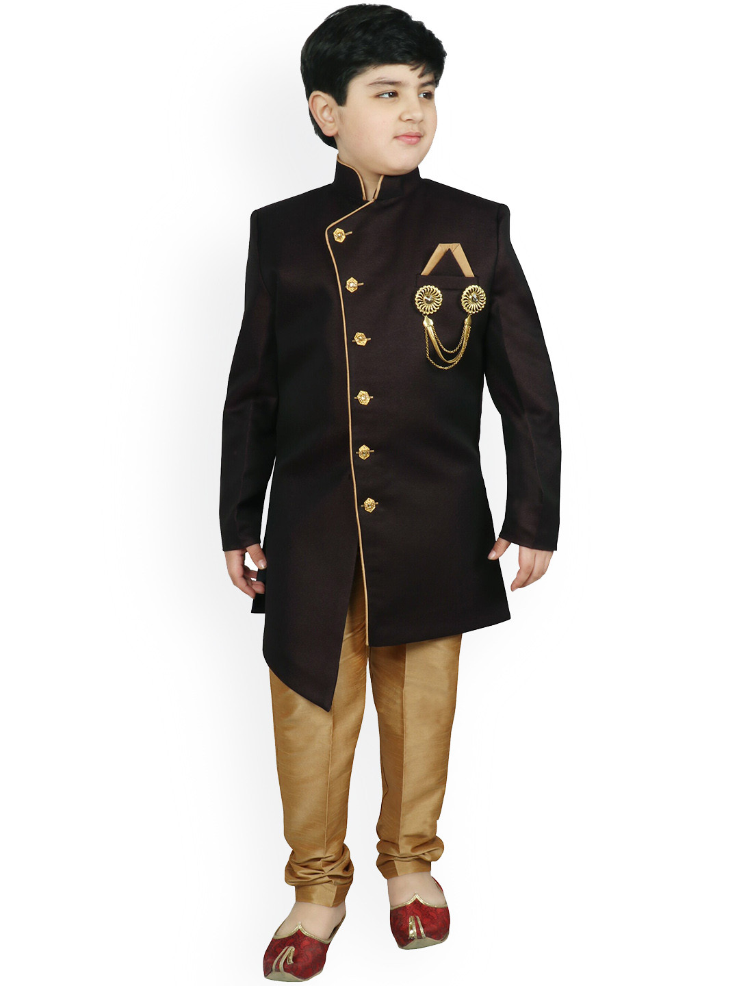 

SG YUVRAJ Boys Black & Gold Embellished Sherwani Set