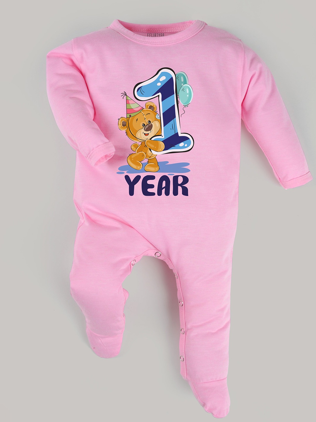 

FFLIRTYGO Unisex Kids Pink & Blue Printed Sleepsuit