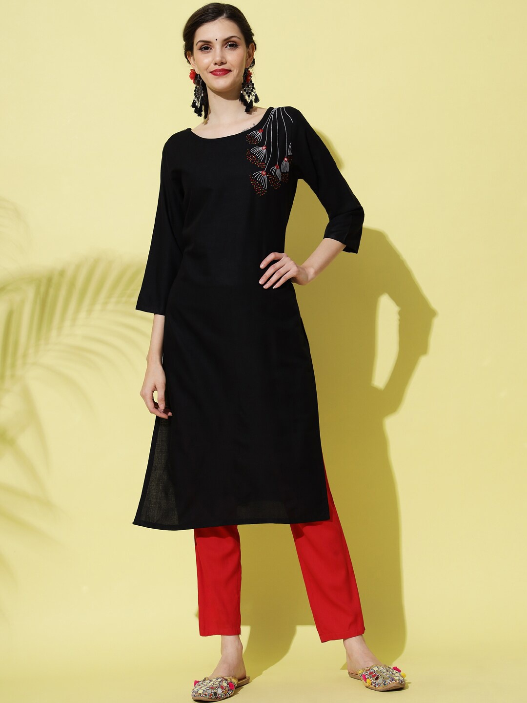 

Sitaram Designer Women Black Embroidery Cotton Kurta