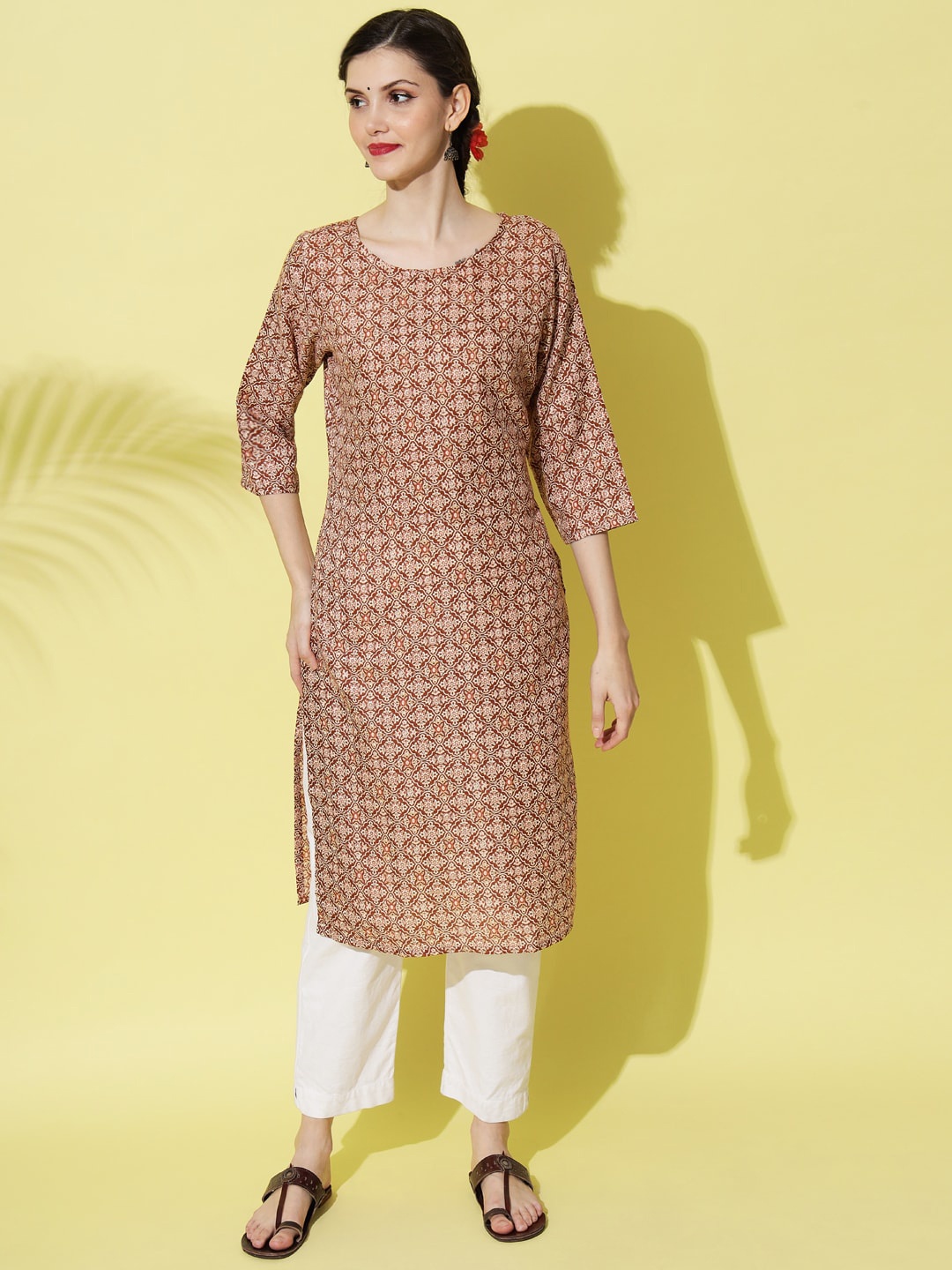 

Sitaram Designer Women Orange Ethnic Motifs Printed Kurta