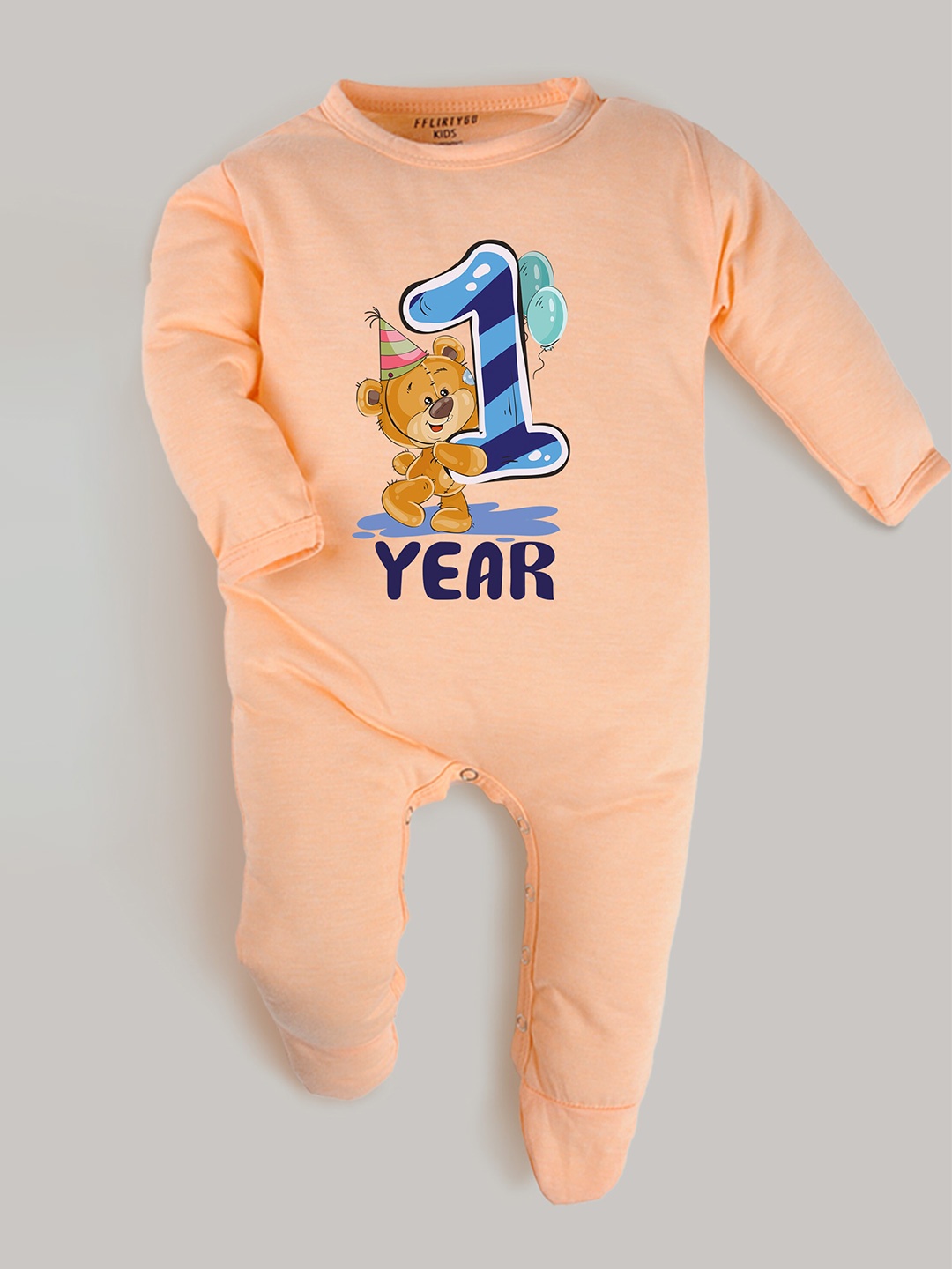 

FFLIRTYGO Kids Peach-Coloured & Blue Printed Basic Jumpsuit