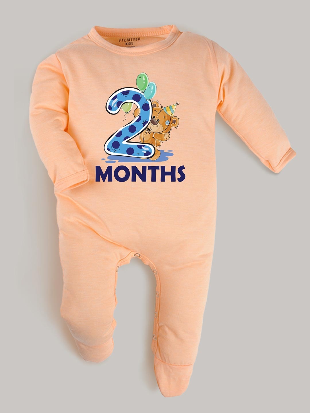 

FFLIRTYGO Infants 2 Months Milestone Printed Pure Cotton Sleepsuit, Peach